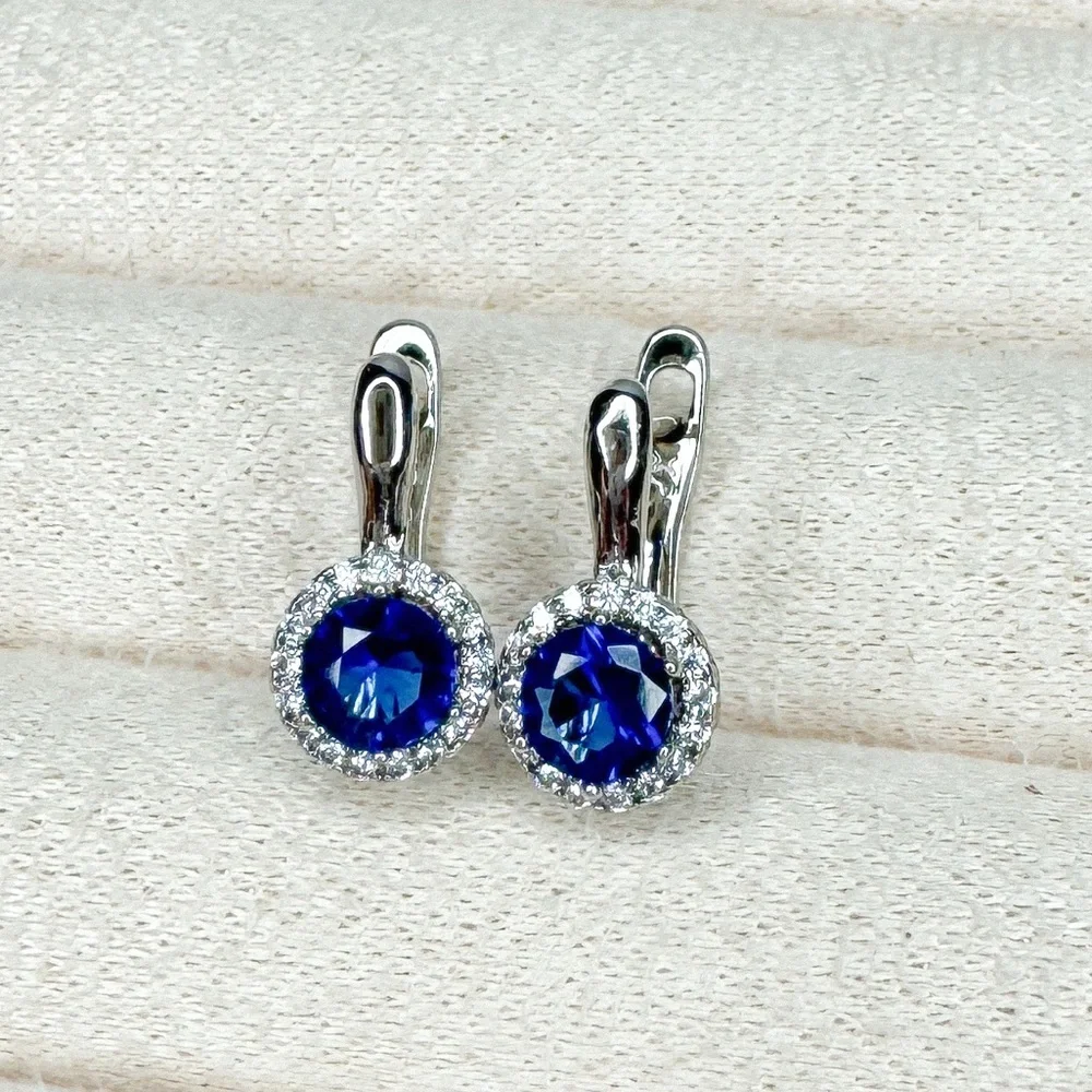 Silver Plated Cubic Zirconia Elegant Blue and Silver Earrings - Picture 1 of 3
